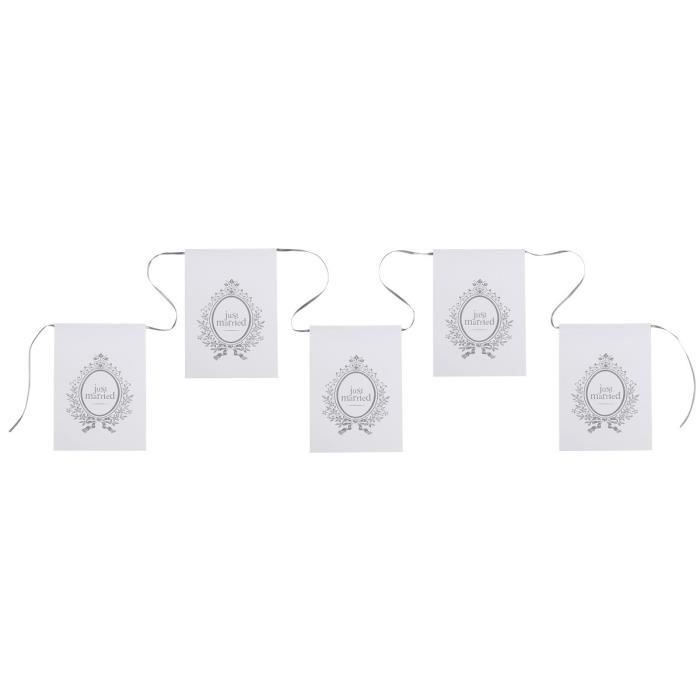 Banderole déco mariage Just Married gris blanc 6M Banderole déco mariage Just Married gris blanc 6M