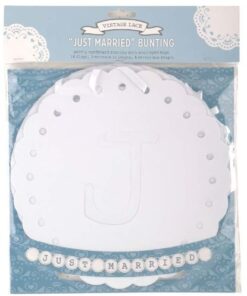 Banderole mariage vintage fanions Just Married blanc 3M50