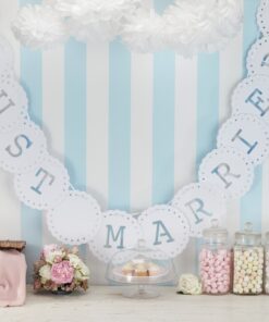 Banderole mariage vintage fanions Just Married blanc 3M50