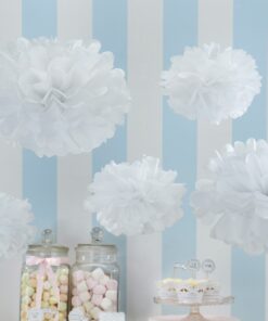 5 pompons boules en papier blanc DIY