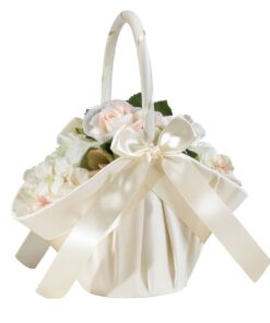 Grand panier corbeilles à pétales ivoire en satin