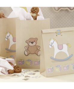 5 pochettes cadeaux cheval à bascule sachets baby shower
