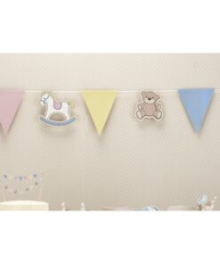 Baby shower Banderole fanion cheval à bascule ourson
