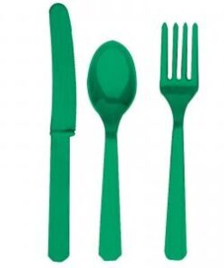 18 couverts en plastique vert fonce noel table enfant
