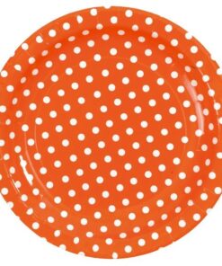 Lot 10 assiettes orange pois blanc