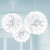 3 pompons en papier blanc déco à suspendre 40cm