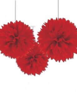 3 déco à suspendre pompons rouge 40cm