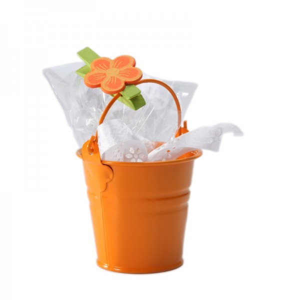 Petits seaux à dragées pot en métal orange Petits seaux à dragées pot en métal orange