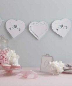 Grande Guirlande fanions mariage coeurs blanc