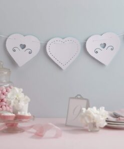 Grande Guirlande fanions mariage coeurs blanc
