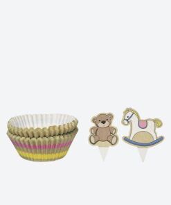 Kit cupcakes ourson et cheval à bascule baby shower