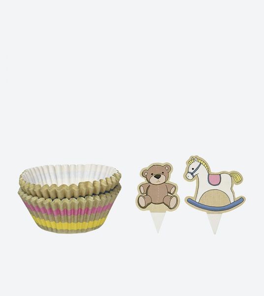Kit cupcakes ourson et cheval à bascule baby shower Kit cupcakes ourson et cheval à bascule baby shower