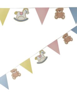 Baby shower Banderole fanion cheval à bascule ourson