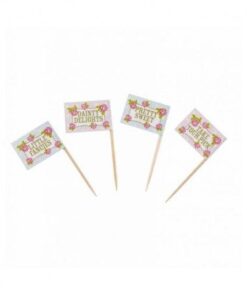 20 Piques drapeaux gâteaux vintage rose fleurs