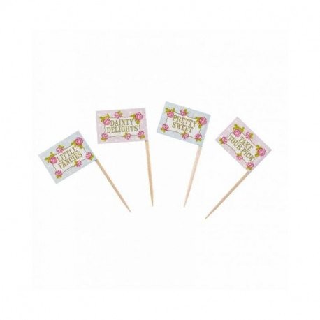 20 Piques drapeaux gâteaux vintage rose fleurs 20 Piques drapeaux gâteaux vintage rose fleurs