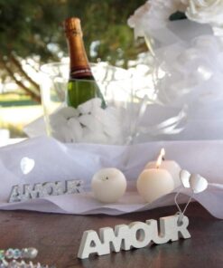 Lettres Amour pailletées déco table argent 12cm