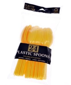 20 cuillères en plastique jaune vif réutilisable