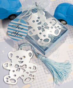 Marque page baby shower ourson bleu