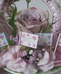 20 Piques drapeaux gâteaux vintage rose fleurs