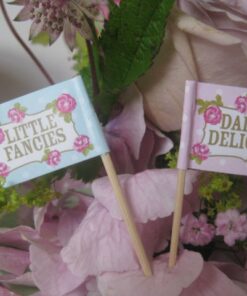 20 Piques drapeaux gâteaux vintage rose fleurs