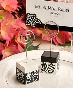 2 Marque table cube porte photo baroque damassé noir blanc