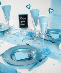 Chemin de table uni bleu turquoise intisse 30cm