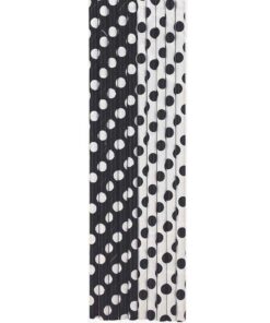 Pailles en papier noir et blanc à pois