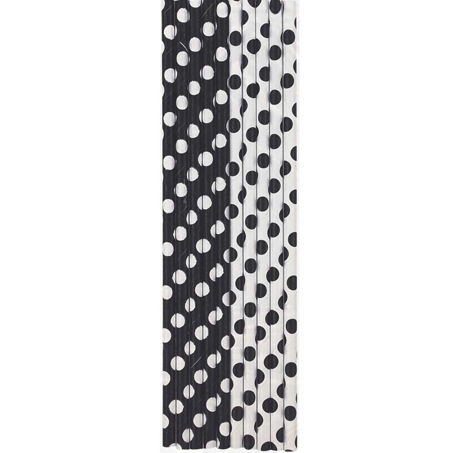 Pailles en papier noir et blanc à pois Pailles en papier noir et blanc à pois