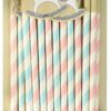 Pailles baby shower étiquettes ourson cheval bleu rose