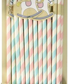 Pailles baby shower étiquettes ourson cheval bleu rose