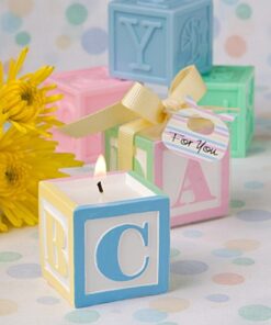 Bougie "alphabet" blocs construction baby shower