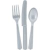 24 couverts en plastique gris argent anniversaire enfant
