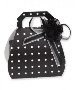Boîte à dragées sac à main, noir blanc pois