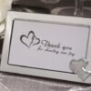 Cadre double coeurs argent table mariage