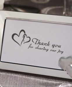 Cadre double coeurs argent table mariage