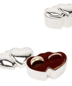 Boîte coffret pour alliances double coeur métal