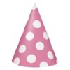 Chapeaux pointus rose à pois blanc