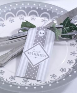 10 grandes etiquettes tag Just Married gris blanc