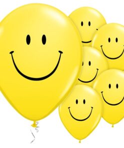 5 Ballons Smiley jaune latex 28cm