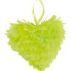 Coeur en plumes vert anis 12cm suspension