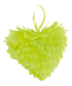 Coeur en plumes vert anis 12cm suspension