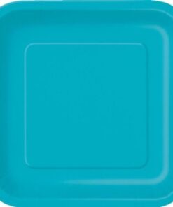 8 Assiette à dessert carrée bleu turquoise