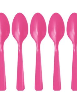 20 cuillères en plastique rose fuchsia vif