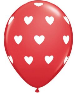 Ballons latex rouge coeurs blanc (x 5)