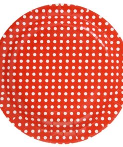 10 assiettes carton rouge pois blanc