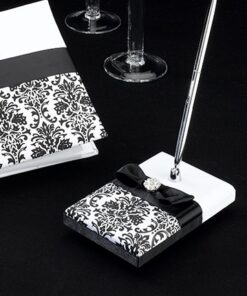 Porte-stylo Mariage, noir blanc damassé