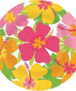 8 grandes assiettes carton deco exotique fleurs tropicales