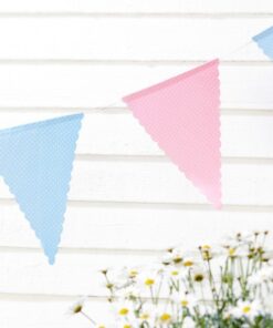 Banderole fanions tissu pois rose bleu