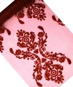 Chemin de table organza rouge vin arabesques
