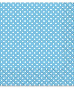 20 serviettes bleu ciel à pois blanc